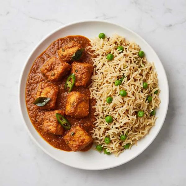 Goan Fish Ambotik With Green Peas And Cumin Pulao